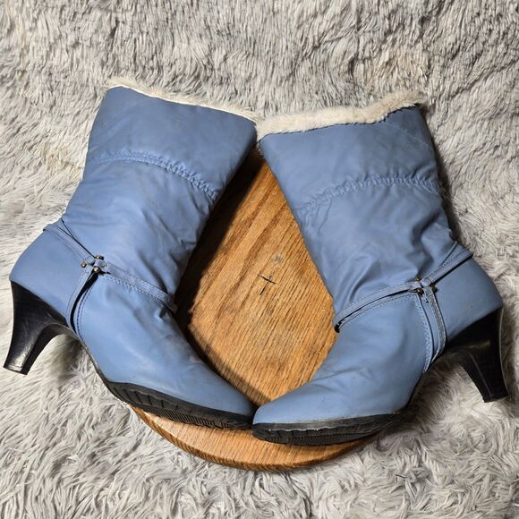 RDC Vintage 80s Womens Size 9 Sky Blue Waterproof Sherpa Lined 3 Inch Heel Boots - Picture 5 of 10